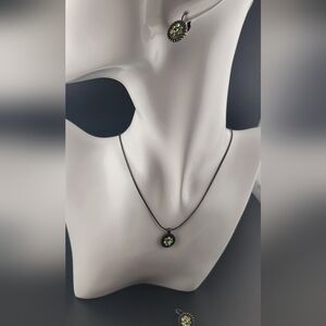 Lia Sophia Seafoam Antique Gold Tone Green Crystals Drop Necklace & Earrings Set